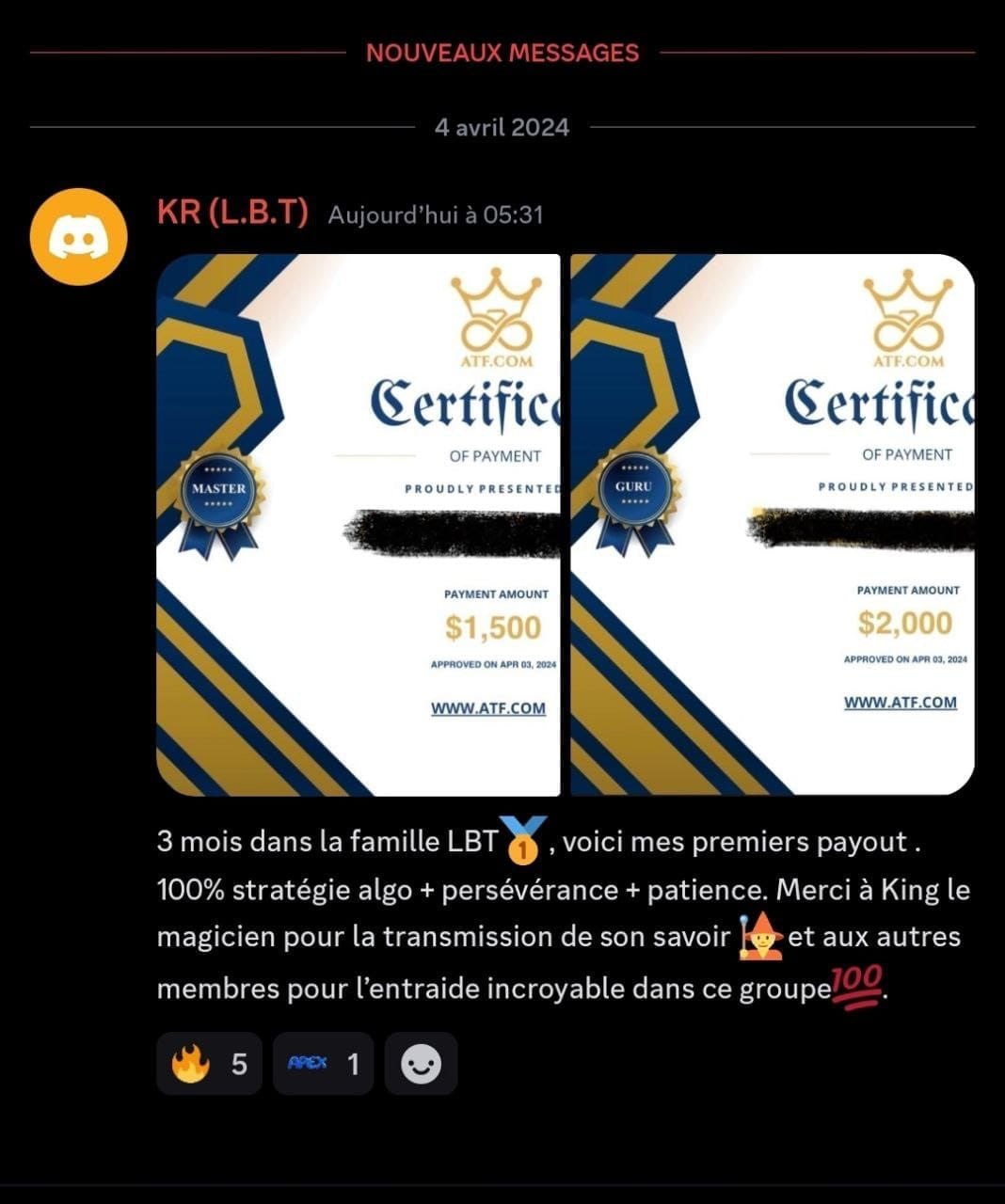 Retour membre LivePro — payout 5